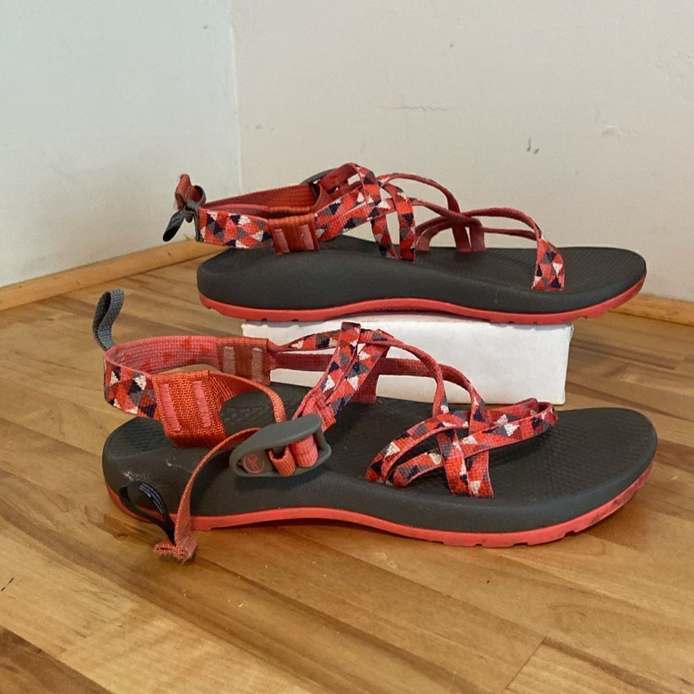 Chaco Coral & Navy Geometric Print Slide On Athletic Kids Sandals Size 6 - Picture 3 of 7